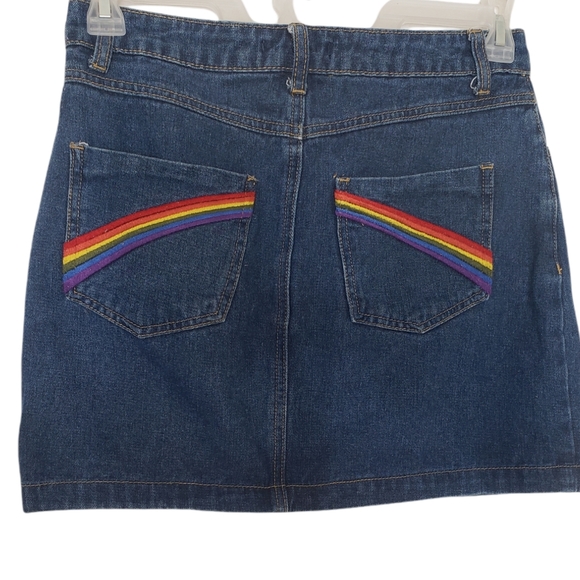 Forever 21 Rainbow Denim Mini Skirt Size M - Picture 8 of 10